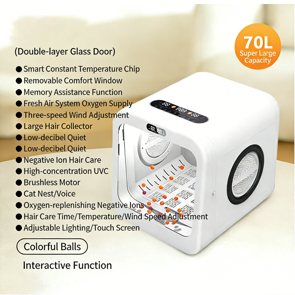 PET DRYING BOX, AUTOMATIC CAT HAIR DRYER, HOUSEHOLD GROOMING AND DRYING DEVICE, WARM AIR BLOWER.