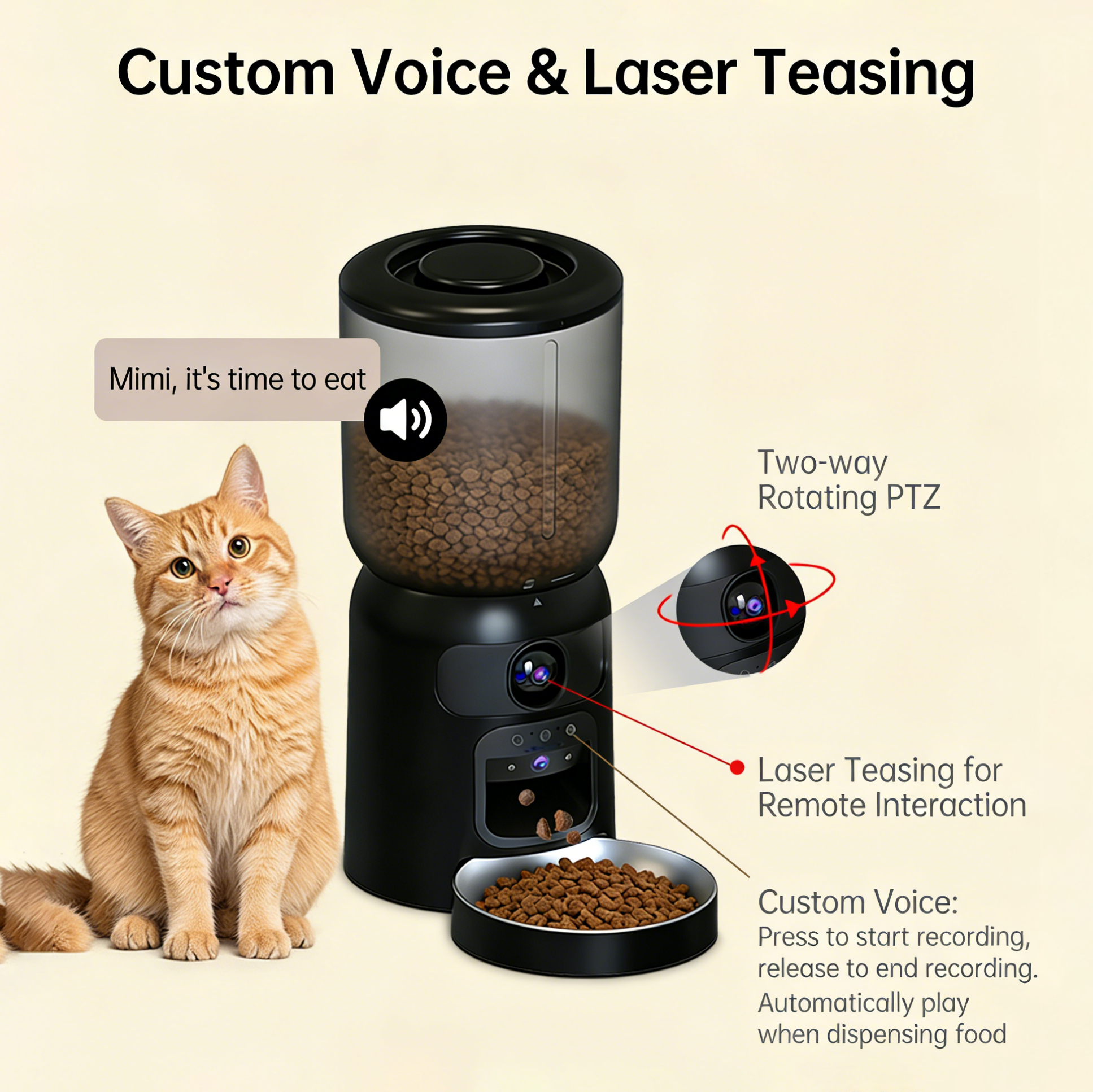 AUTOMATIC TIMED PET FEEDER, REMOTE-CONTROLLED CAT FOOD DISPENSER, LARGE CAPACITY SMART PET FEEDER.