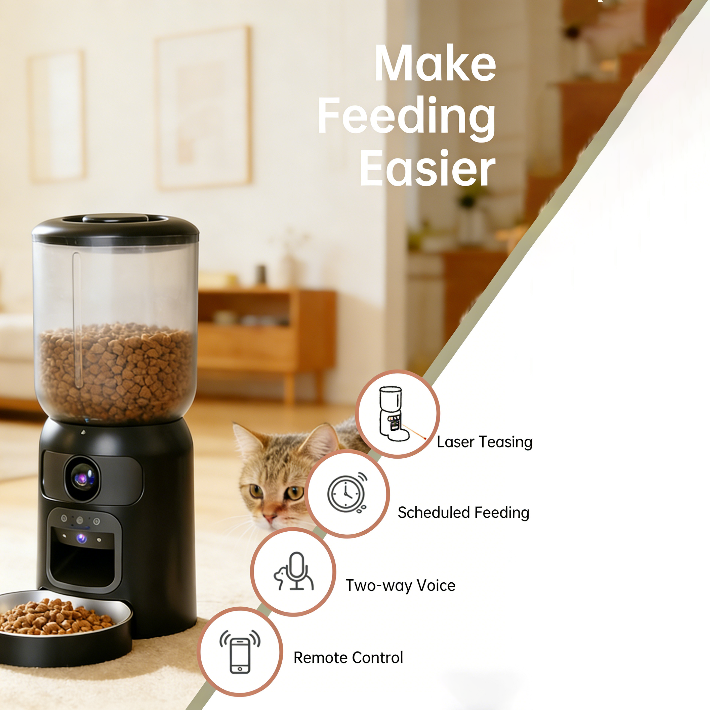 AUTOMATIC TIMED PET FEEDER, REMOTE-CONTROLLED CAT FOOD DISPENSER, LARGE CAPACITY SMART PET FEEDER.