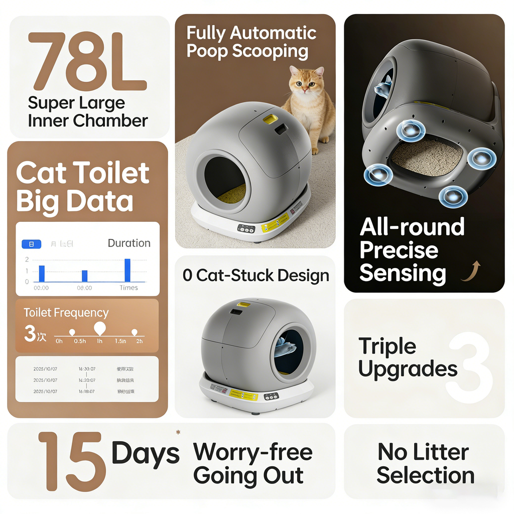 AUTOMATIC SELF-CLEANING CAT LITTER BOX, EXTRA LARGE, SPLASH-PROOF, ENCLOSED DESIGN, FULLY AUTOMATIC SCOOPING, SMART CAT TOILET, PET SUPPLIES.