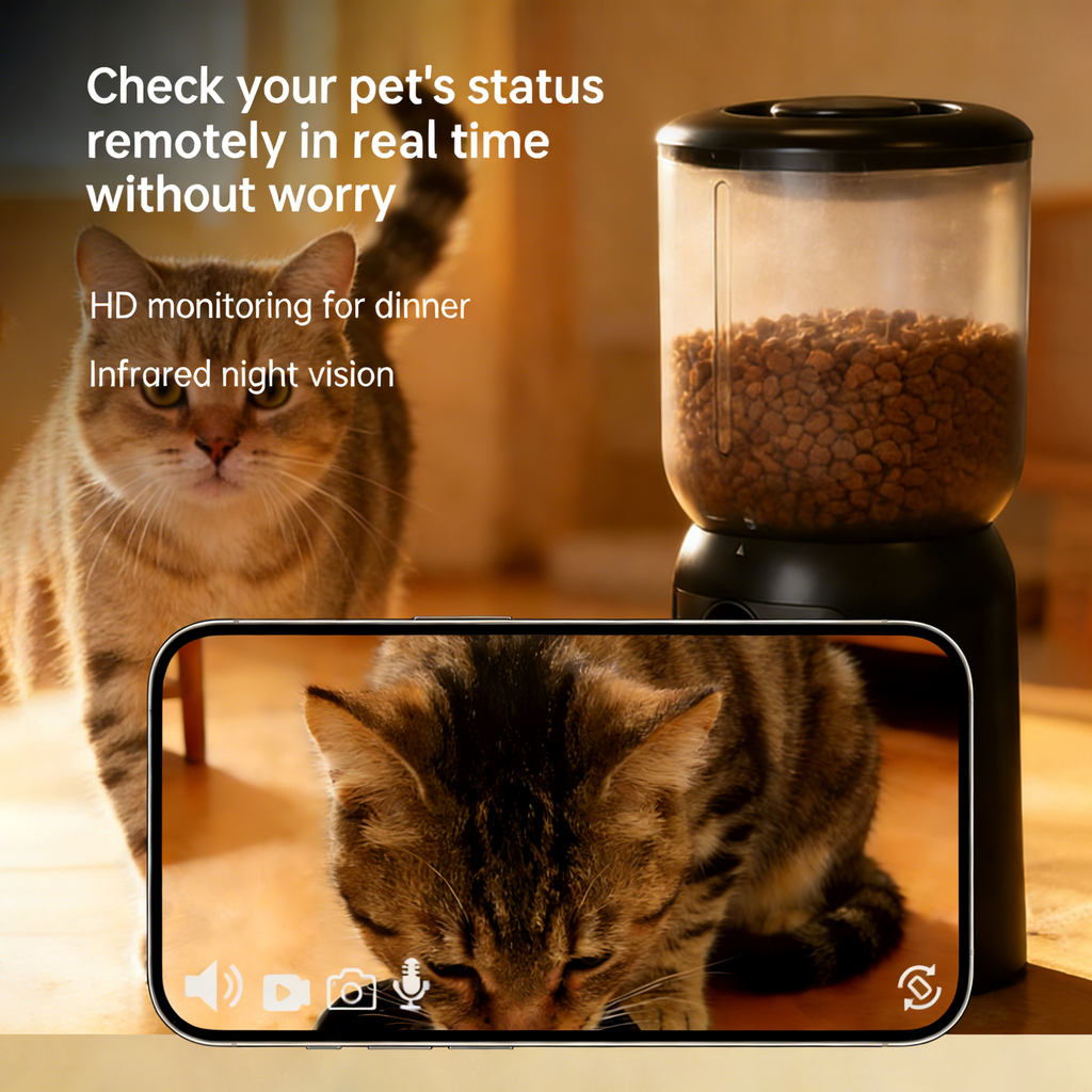 AUTOMATIC TIMED PET FEEDER, REMOTE-CONTROLLED CAT FOOD DISPENSER, LARGE CAPACITY SMART PET FEEDER.